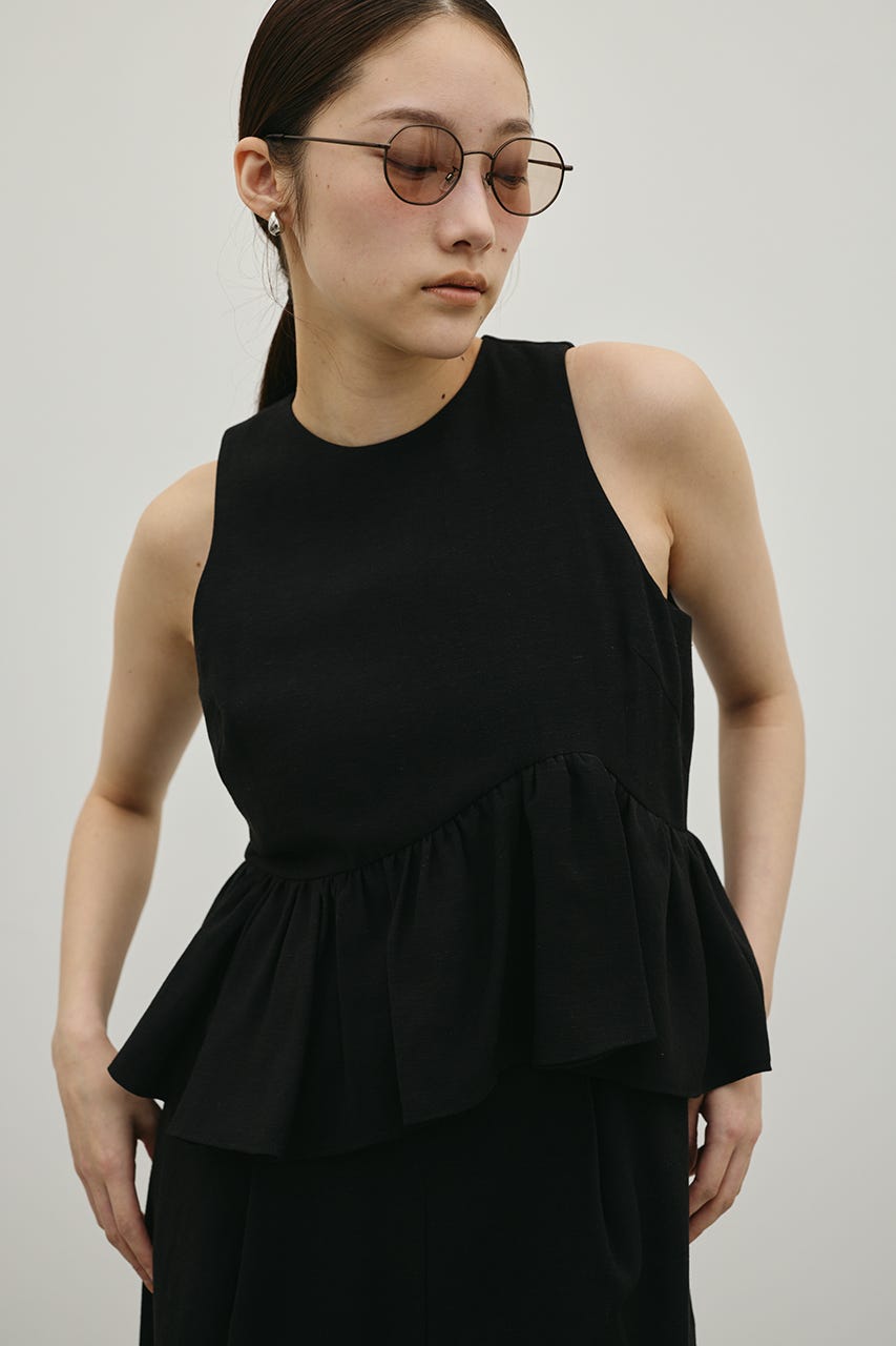 リネンミックスフリルオールインワン BLK S