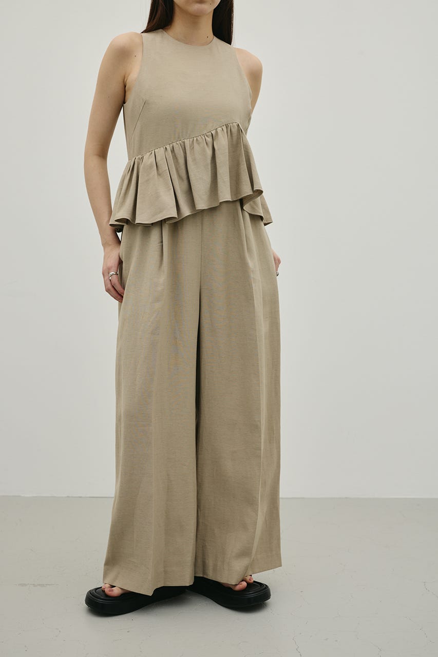 リネンミックスフリルオールインワン L/BEG S