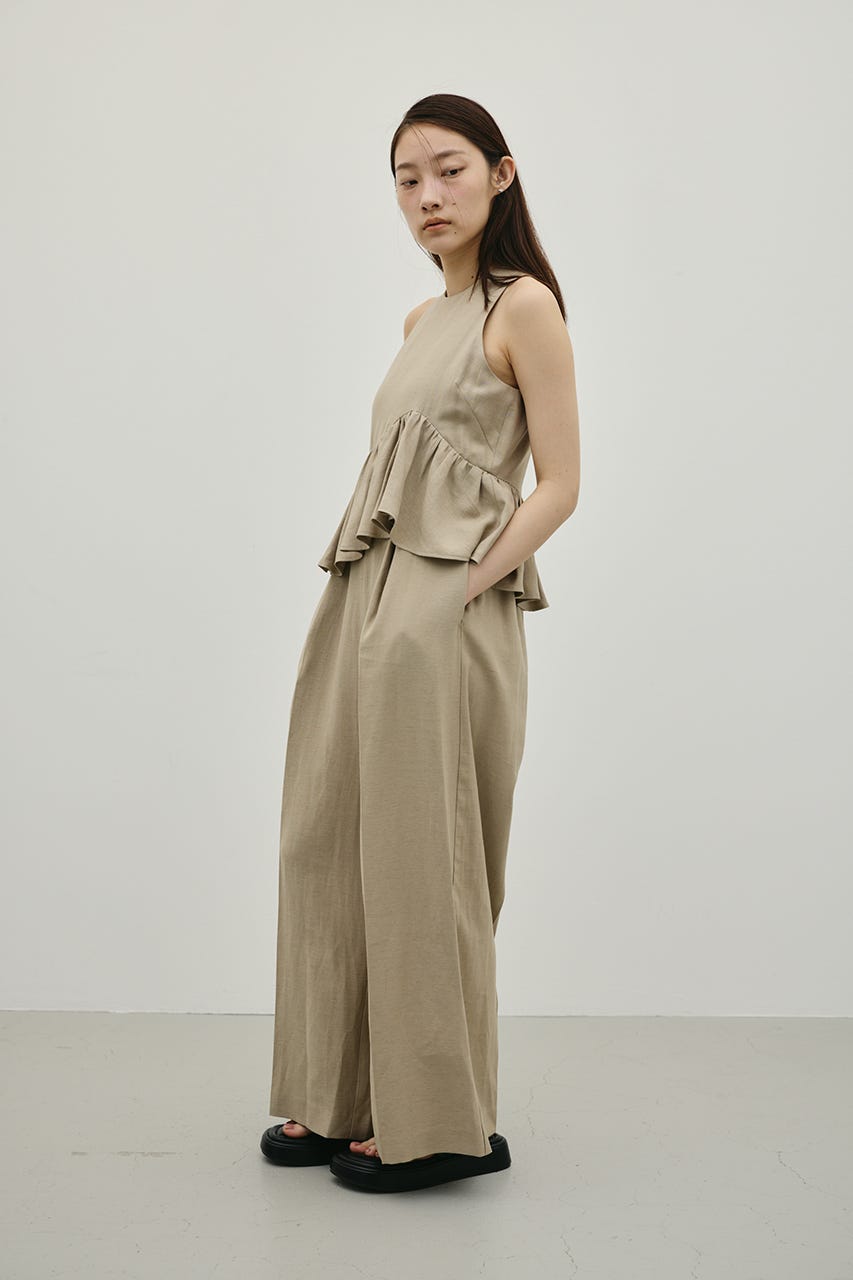 リネンミックスフリルオールインワン L/BEG S