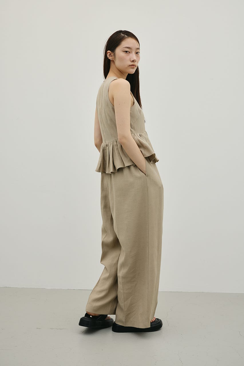 リネンミックスフリルオールインワン L/BEG S