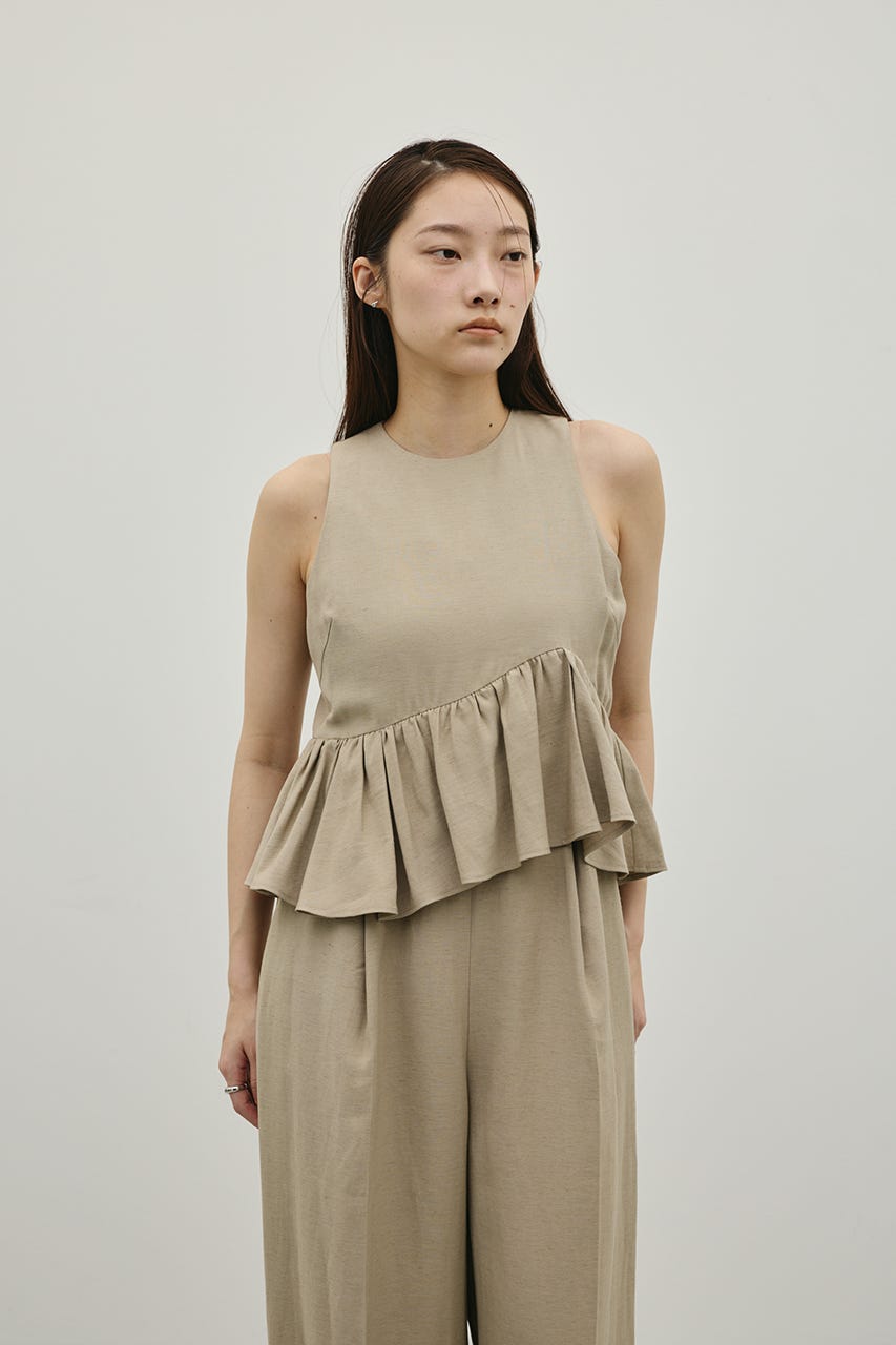 リネンミックスフリルオールインワン L/BEG S