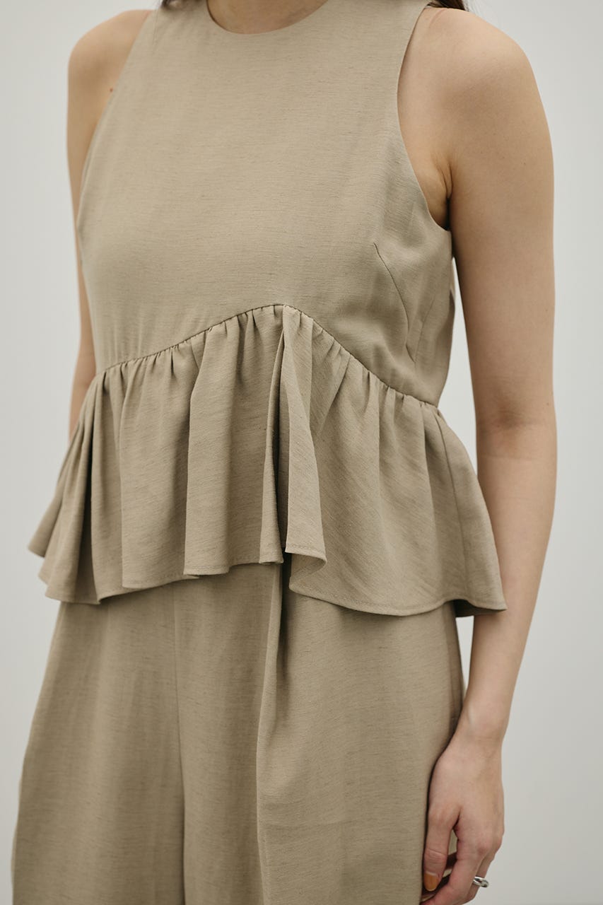 リネンミックスフリルオールインワン L/BEG S