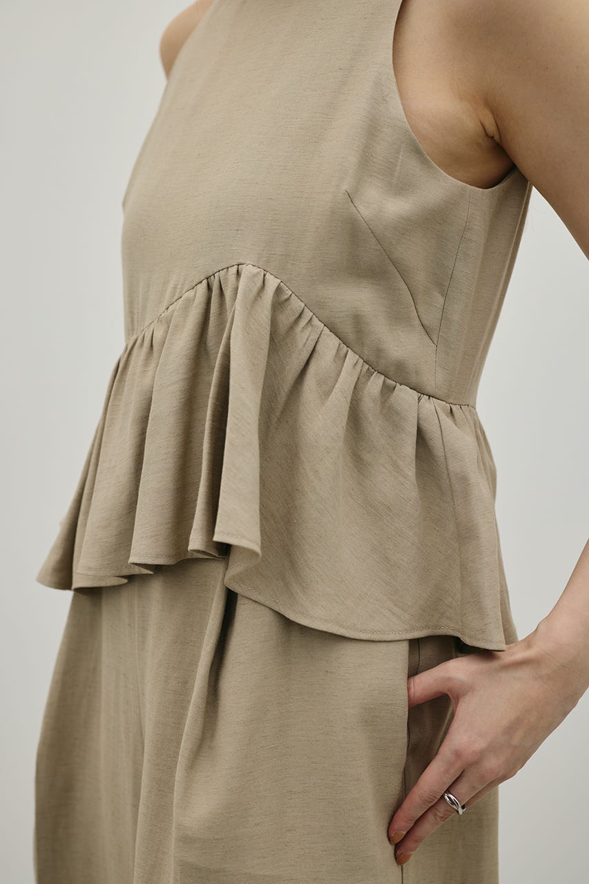 リネンミックスフリルオールインワン L/BEG S