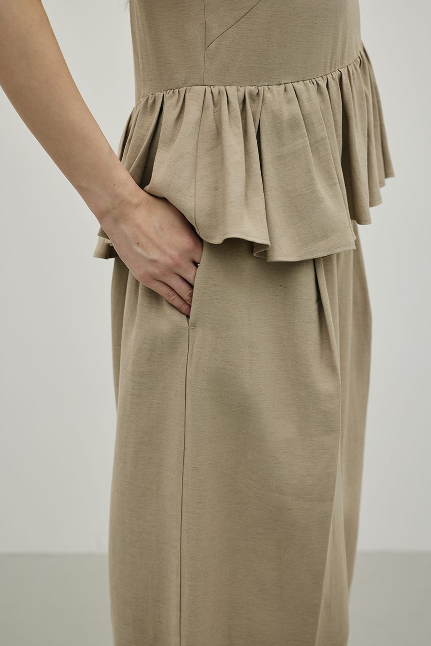 リネンミックスフリルオールインワン L/BEG S