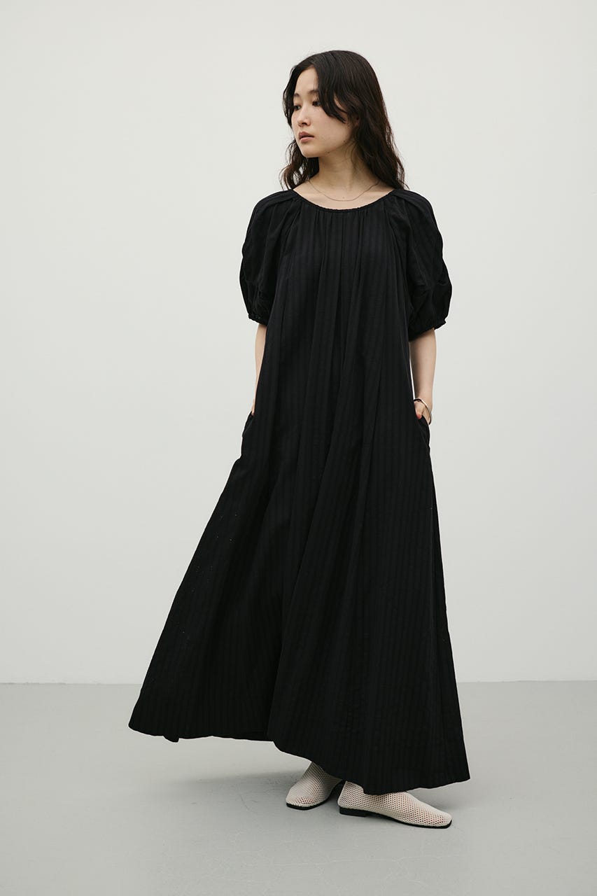 コットンストライプタックスリーブワンピース BLK M