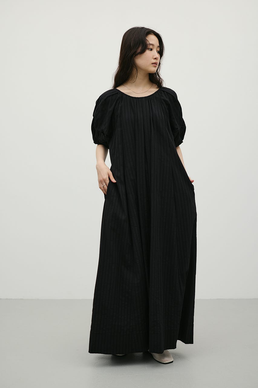 コットンストライプタックスリーブワンピース BLK M