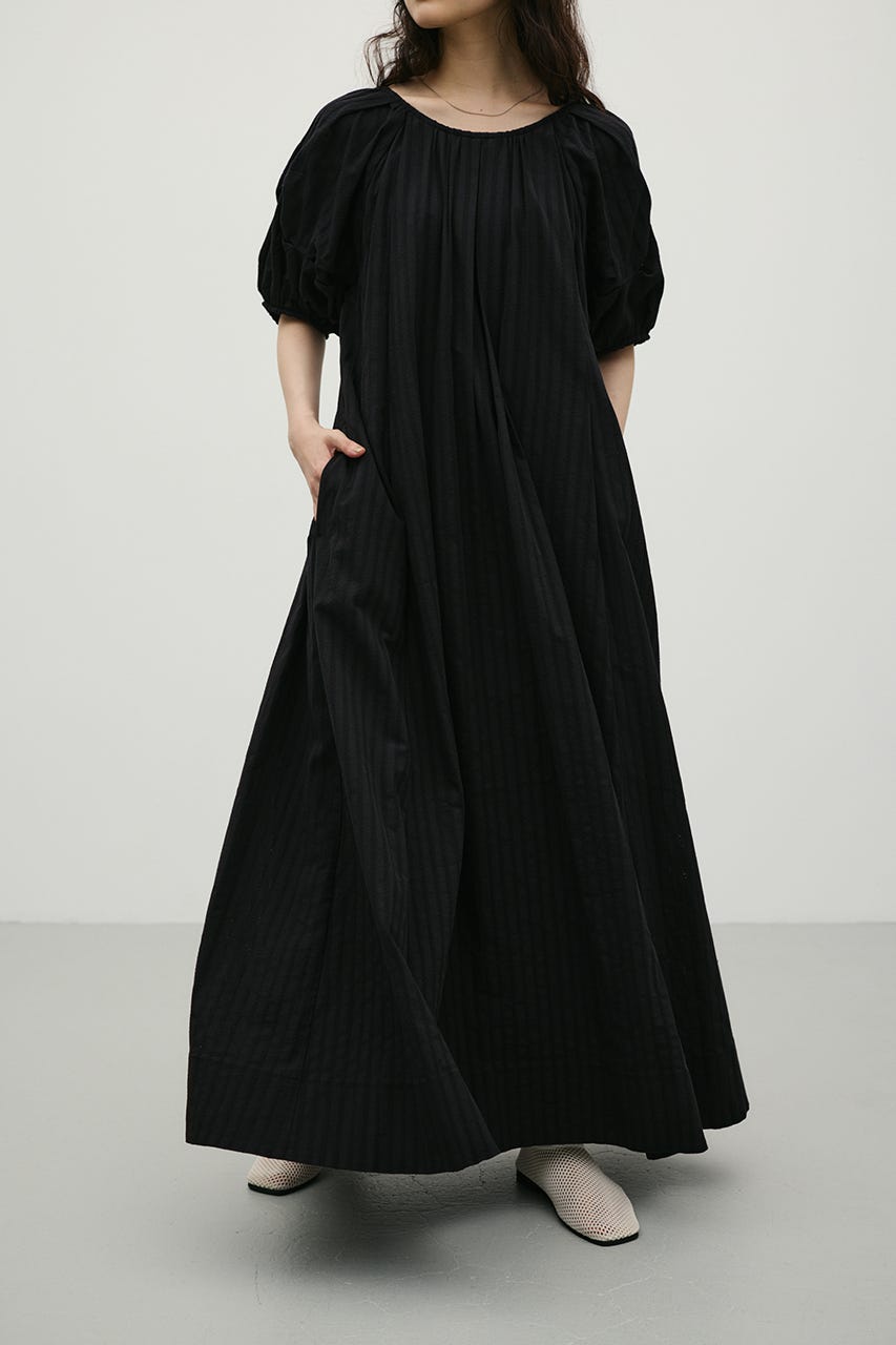 コットンストライプタックスリーブワンピース BLK M
