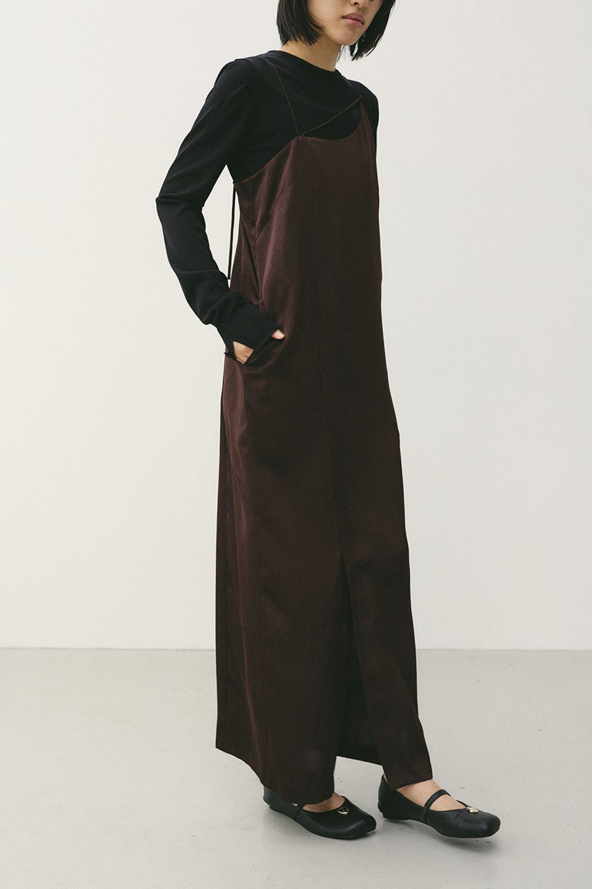 サテンストリングキャミワンピース BRN M