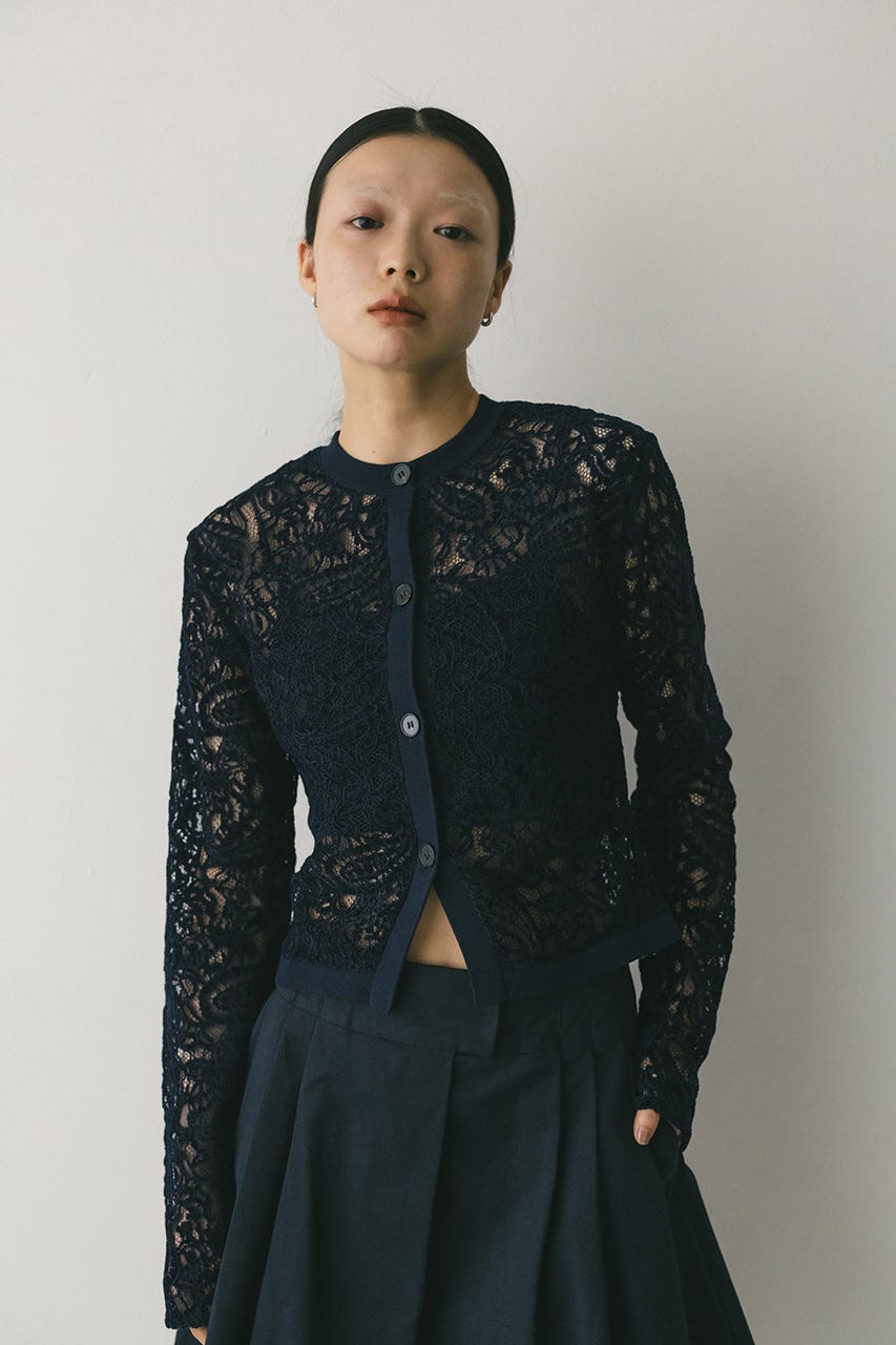 ニュアンスレースニットカーデ NVY FREE