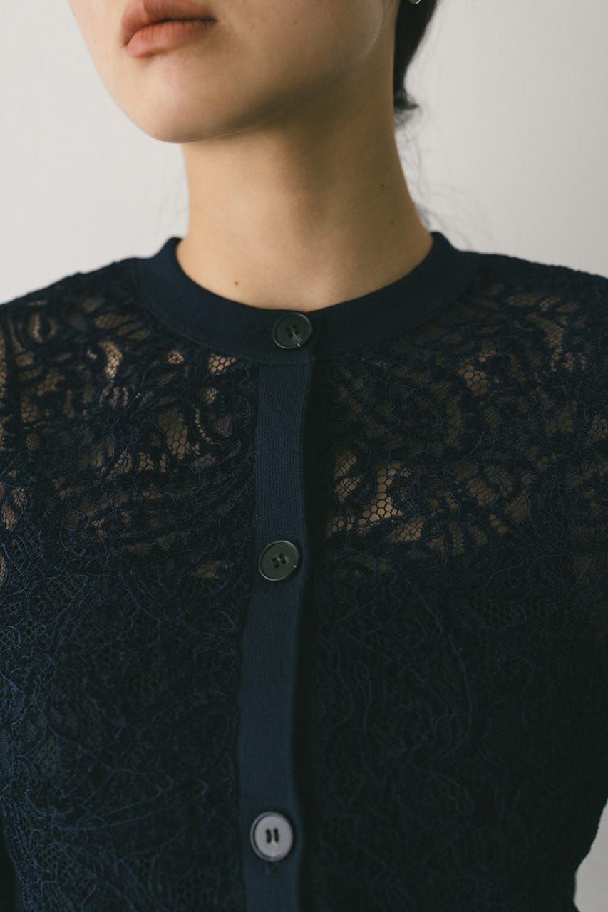 ニュアンスレースニットカーデ NVY FREE