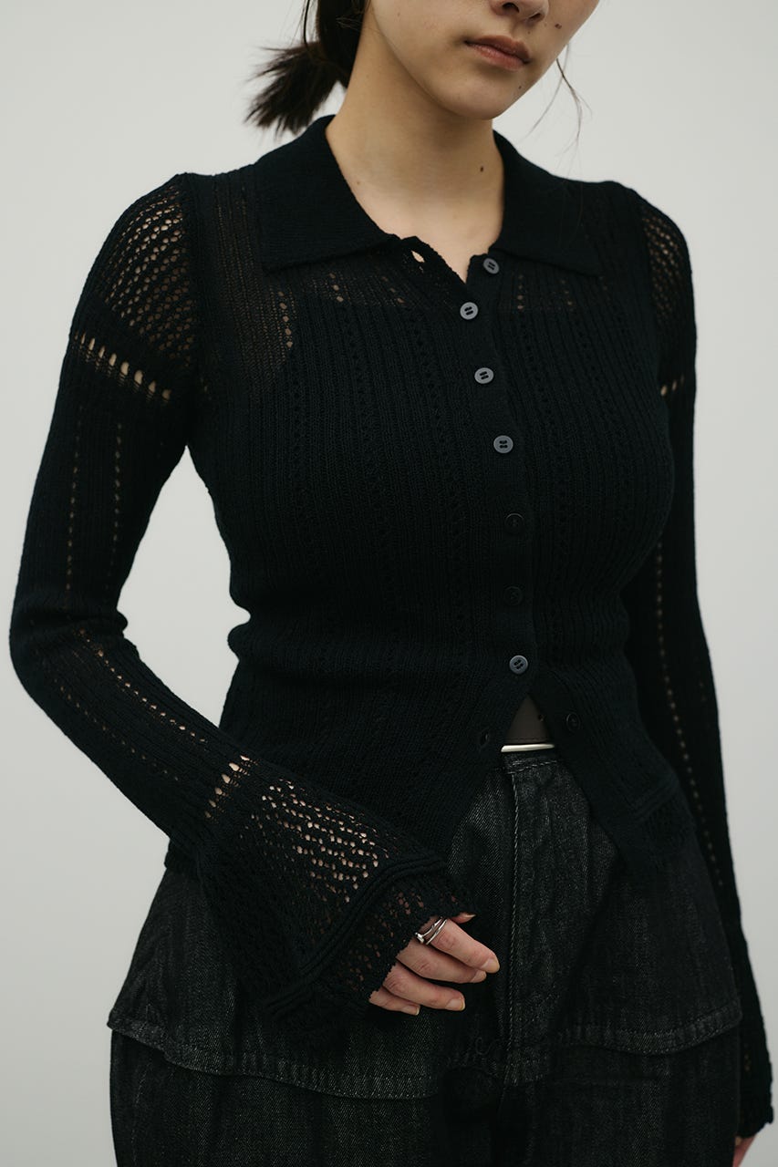 アイレットレースニットポロ BLK FREE