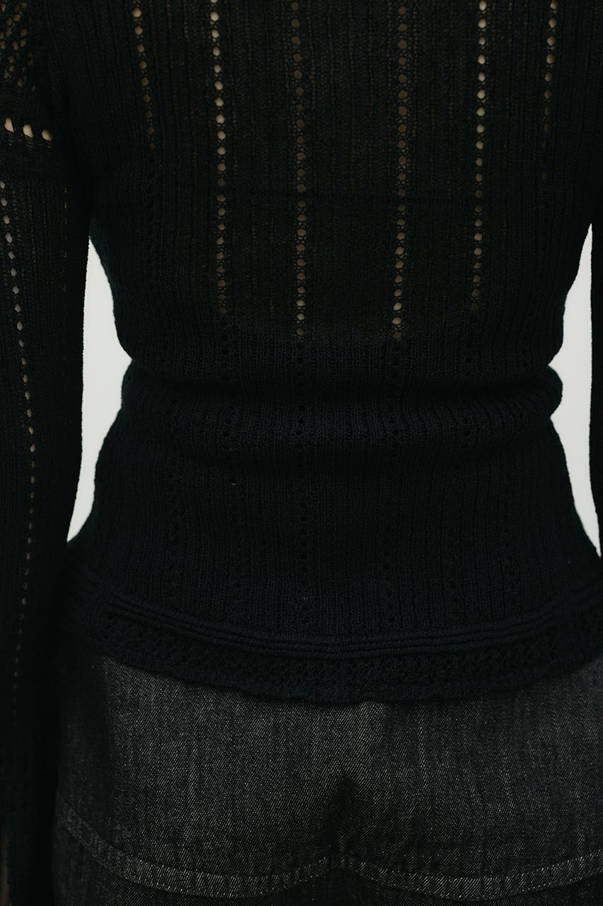 アイレットレースニットポロ BLK FREE