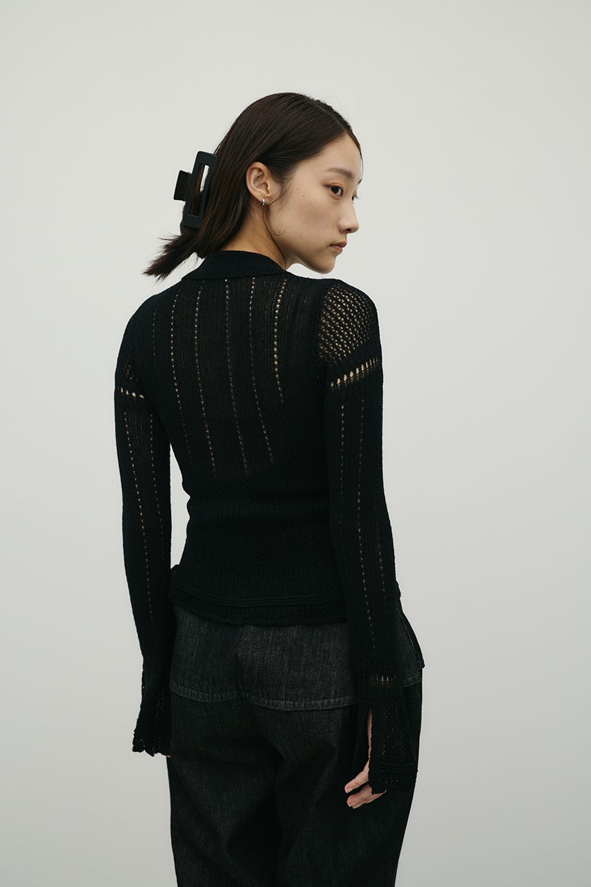アイレットレースニットポロ BLK FREE