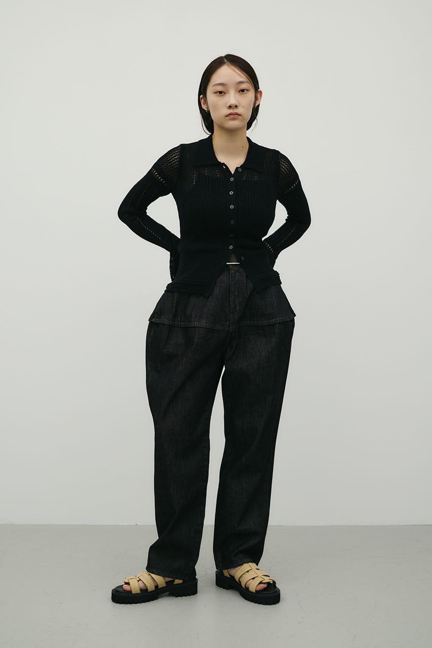 アイレットレースニットポロ BLK FREE