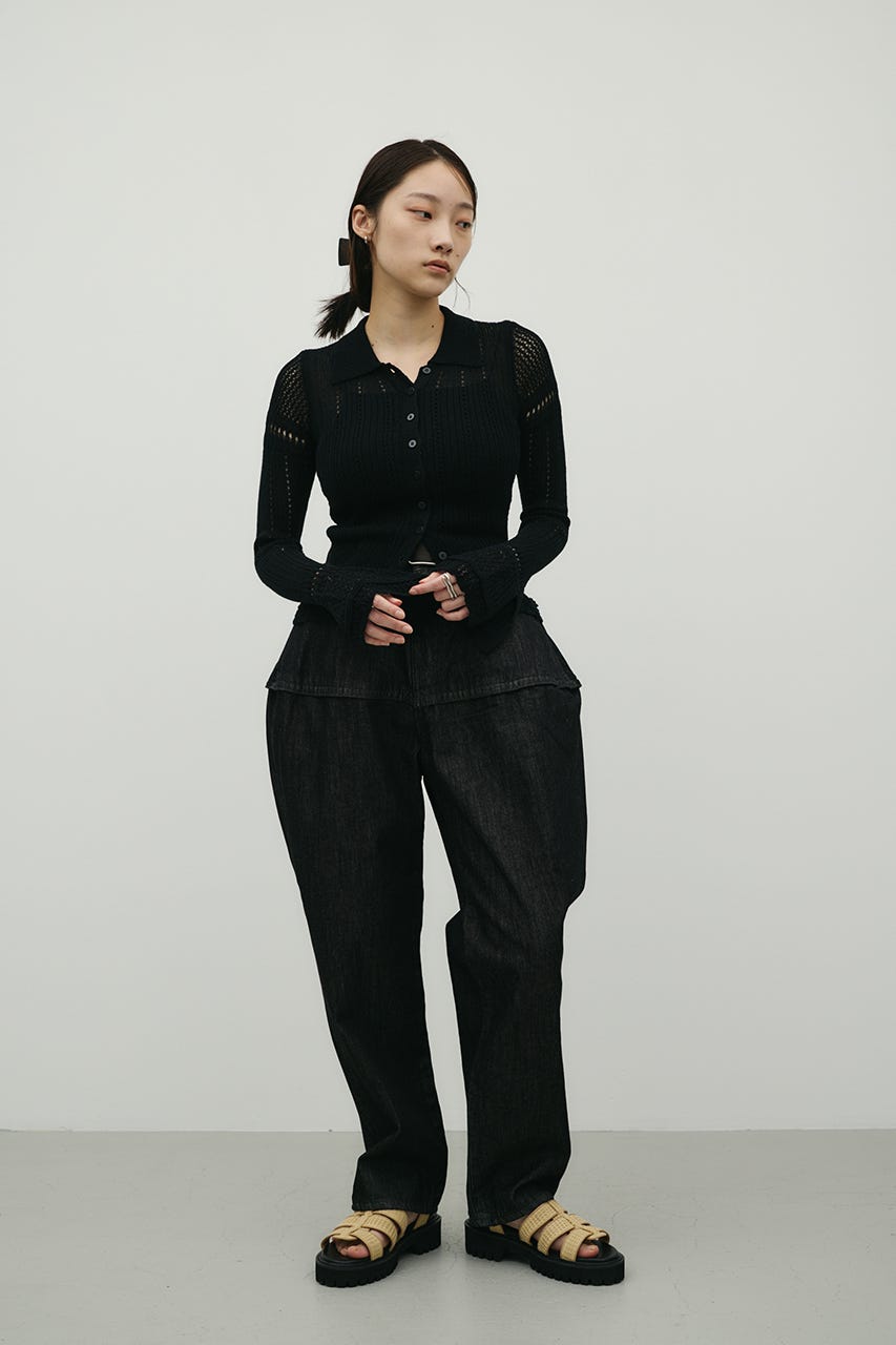 アイレットレースニットポロ BLK FREE