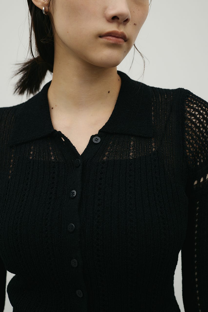 アイレットレースニットポロ BLK FREE