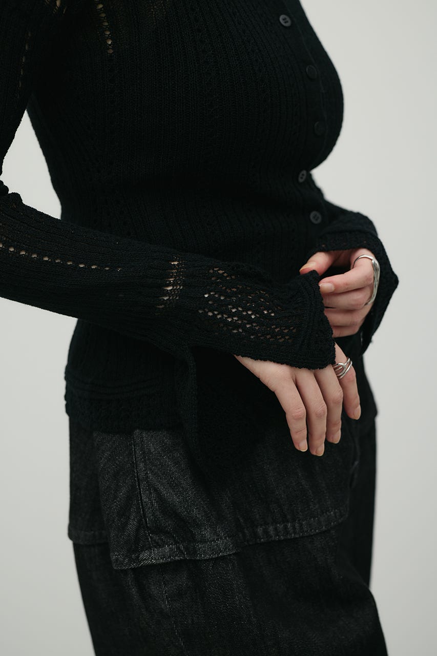 アイレットレースニットポロ BLK FREE