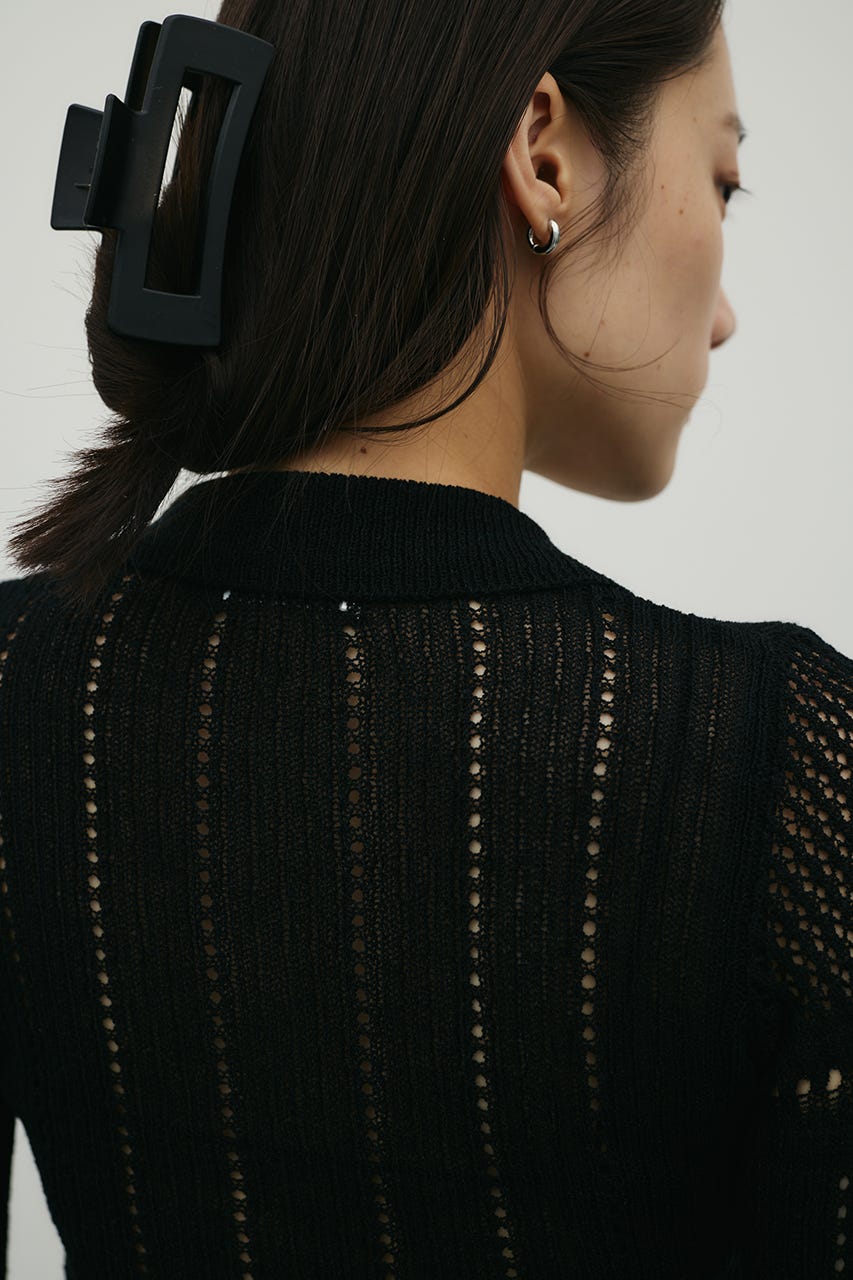 アイレットレースニットポロ BLK FREE