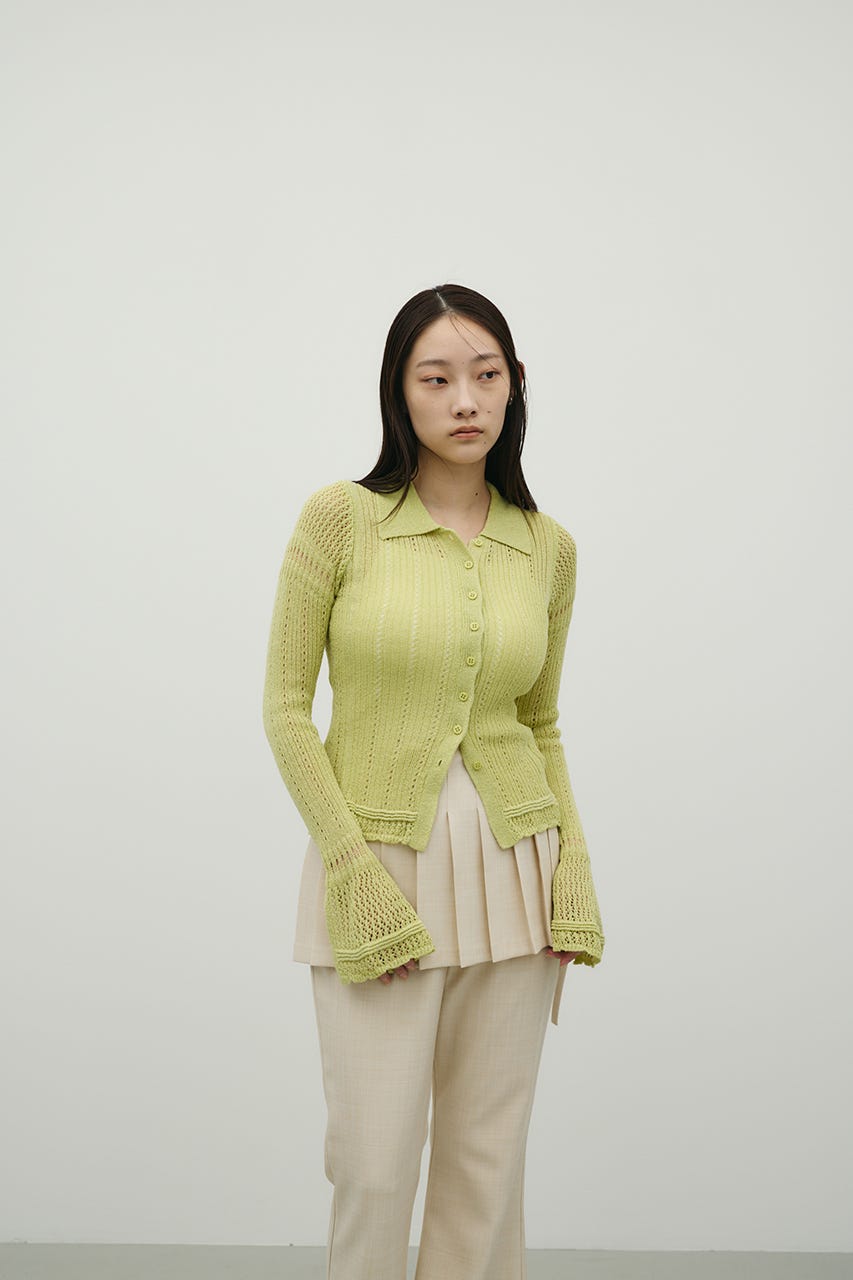 アイレットレースニットポロ GRN FREE