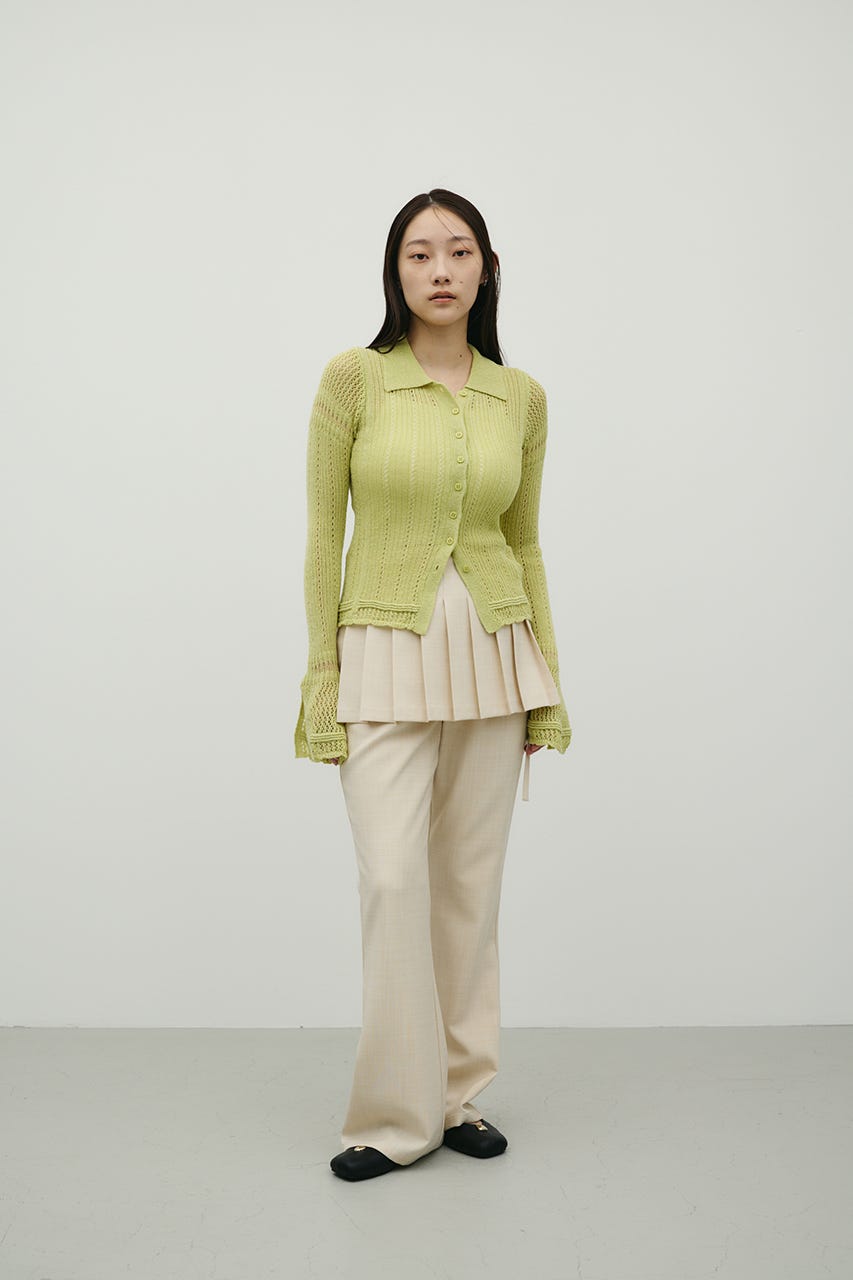 アイレットレースニットポロ GRN FREE