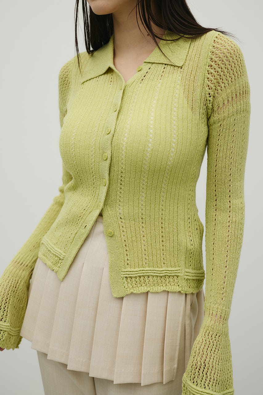 アイレットレースニットポロ GRN FREE