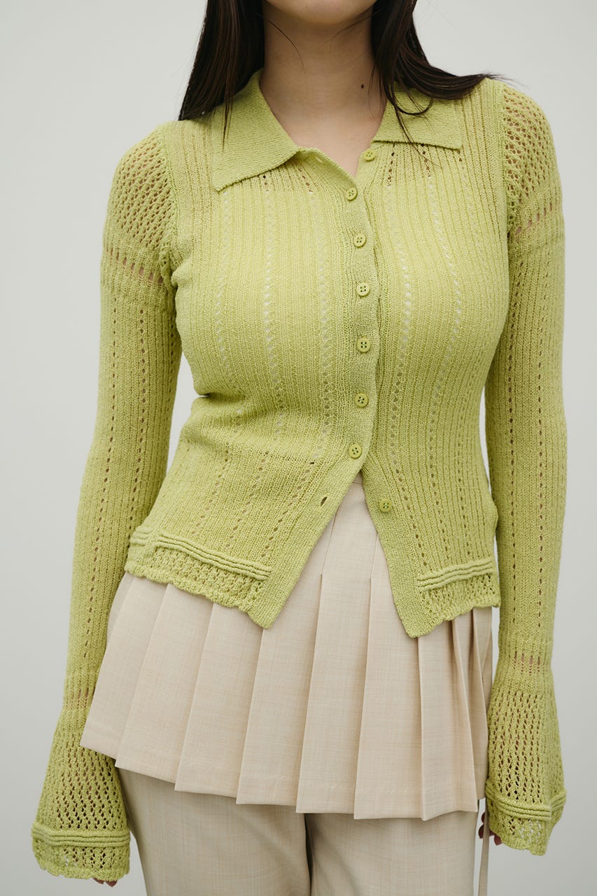 アイレットレースニットポロ GRN FREE