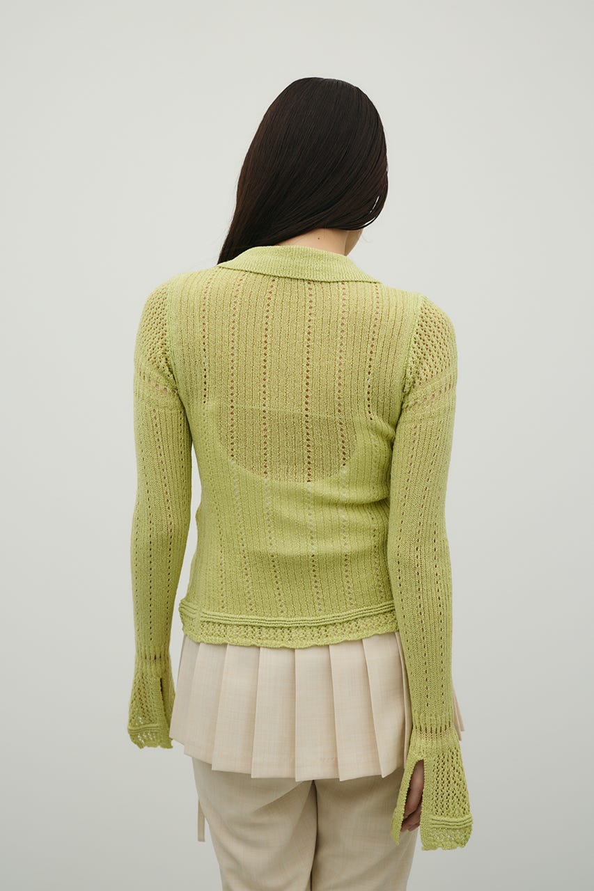 アイレットレースニットポロ GRN FREE