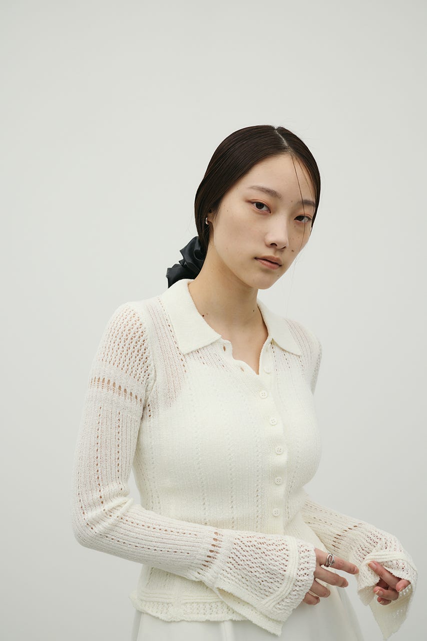 アイレットレースニットポロ WHT FREE