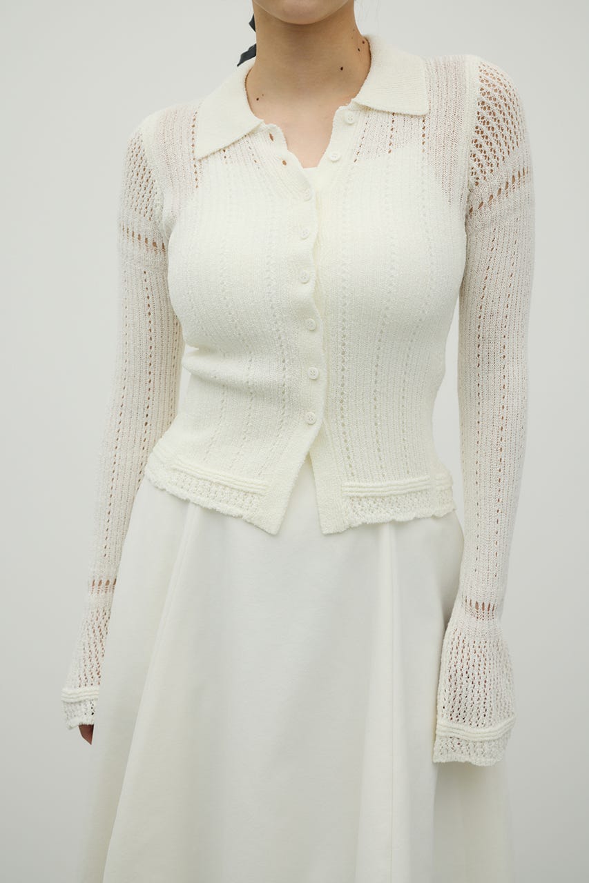 アイレットレースニットポロ WHT FREE