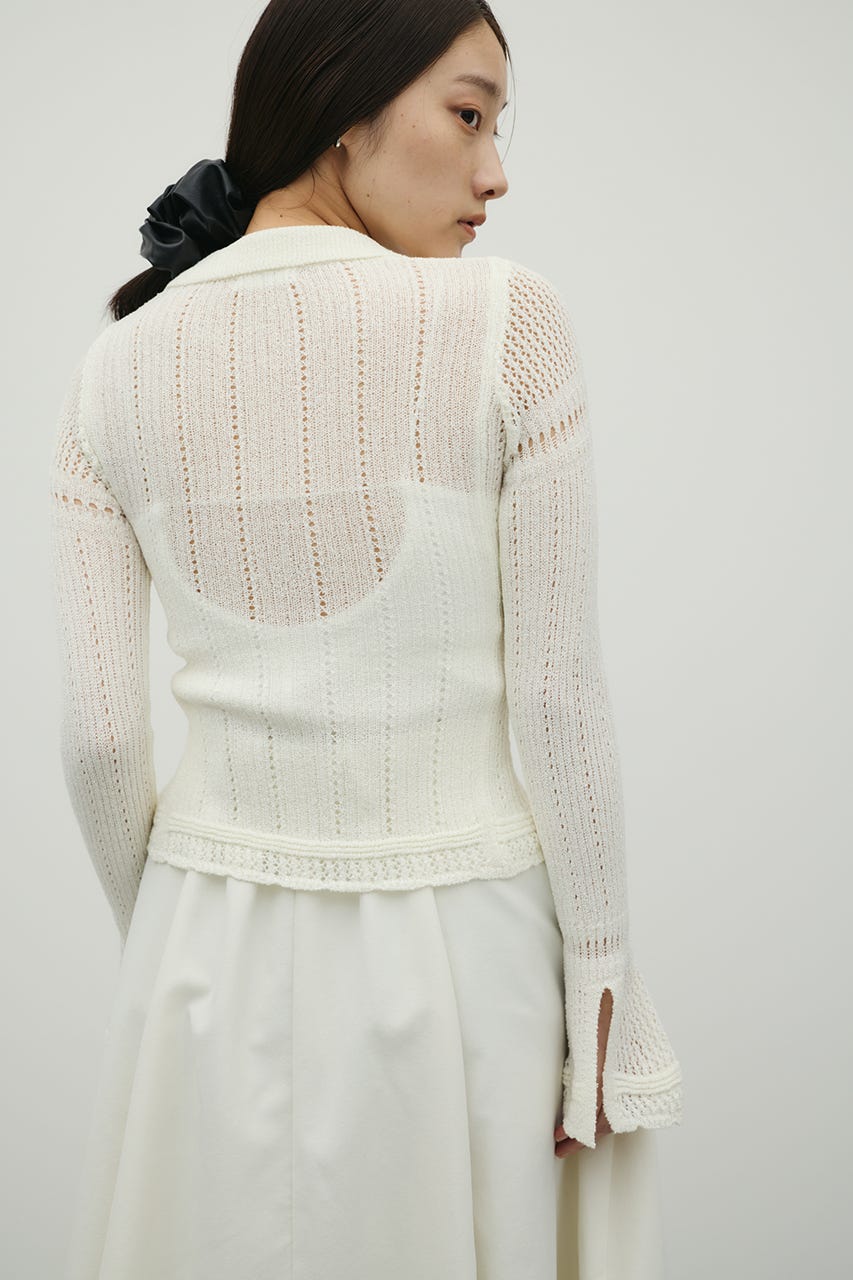 アイレットレースニットポロ WHT FREE