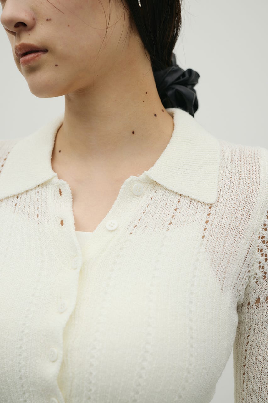 アイレットレースニットポロ WHT FREE