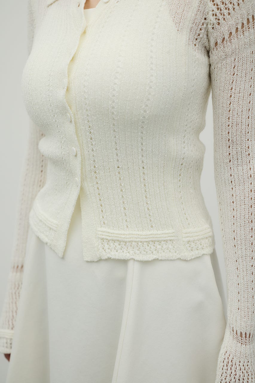 アイレットレースニットポロ WHT FREE