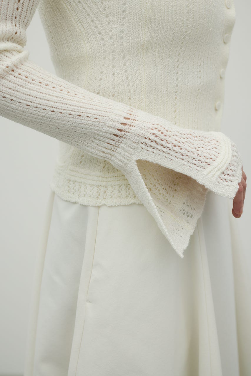 アイレットレースニットポロ WHT FREE