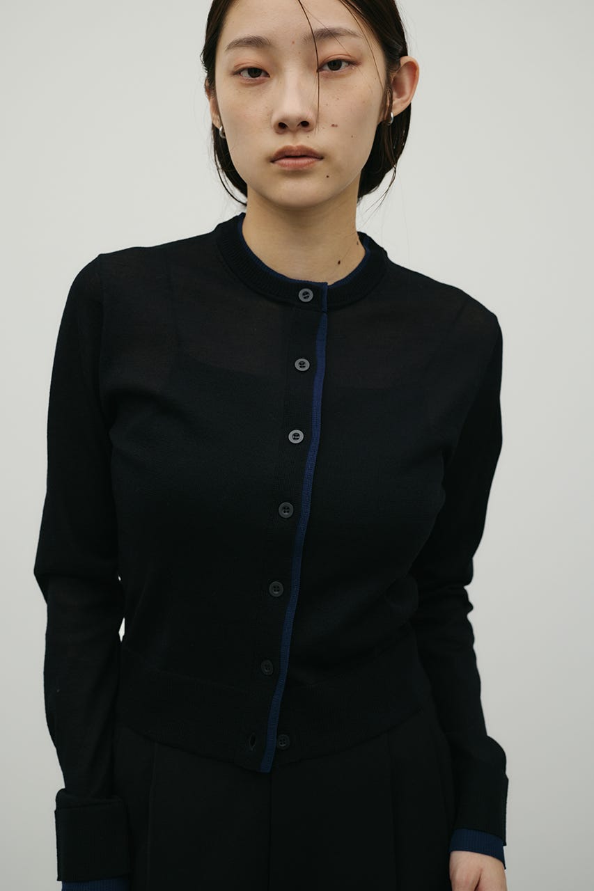 バイカラーニットカーデ BLK FREE