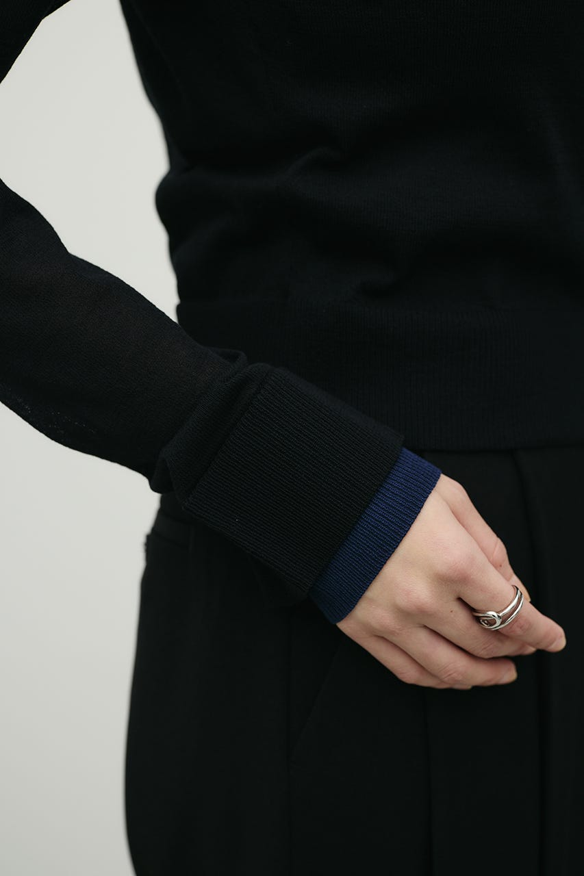 バイカラーニットカーデ BLK FREE