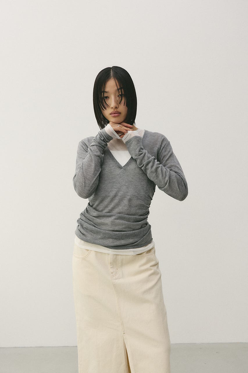 ディープVネックシアートップ GRY FREE