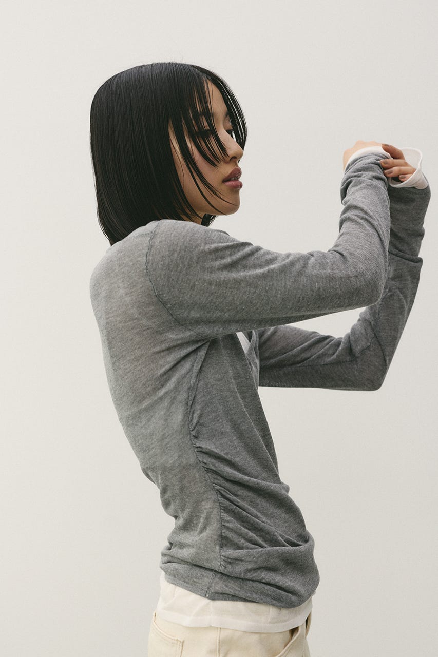 ディープVネックシアートップ GRY FREE