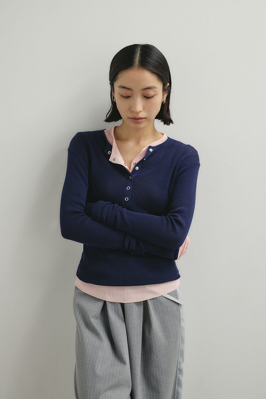 ヘンリーネックシアーニット NVY FREE