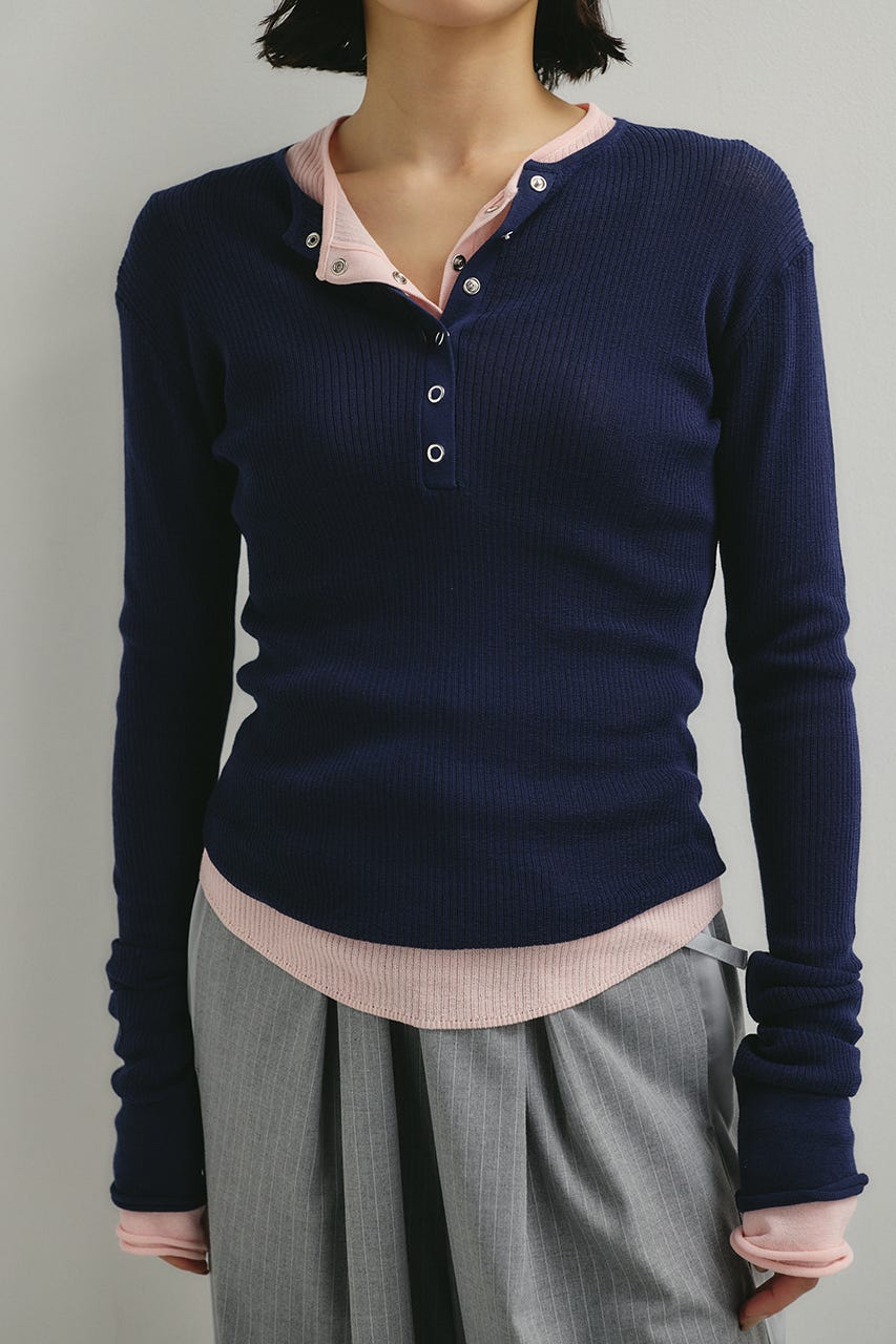 ヘンリーネックシアーニット NVY FREE