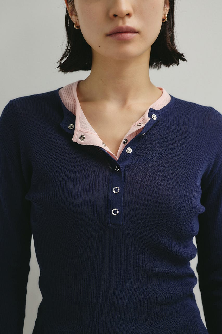 ヘンリーネックシアーニット NVY FREE