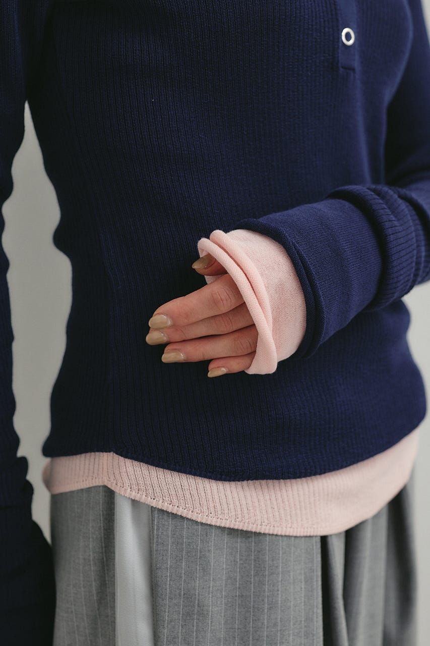 ヘンリーネックシアーニット NVY FREE