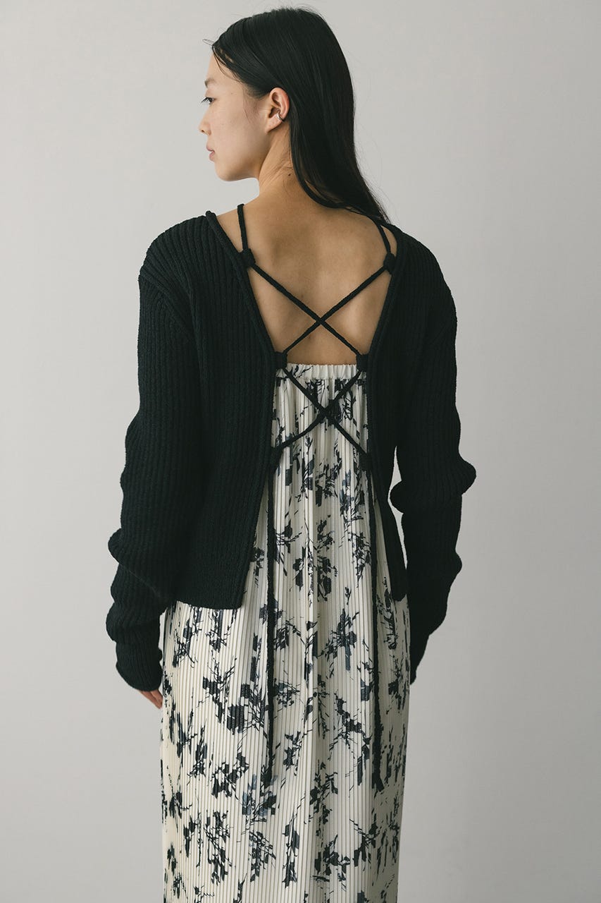 レースアップリブニットトップ BLK FREE