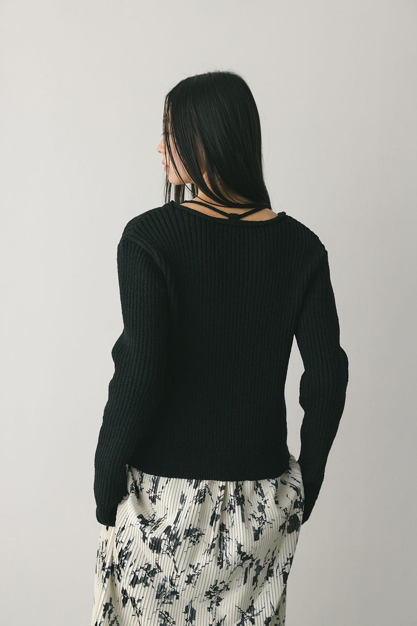 レースアップリブニットトップ BLK FREE