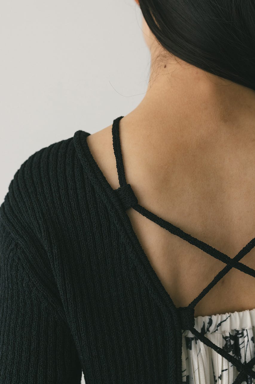 レースアップリブニットトップ BLK FREE