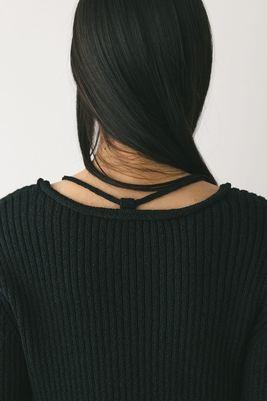 レースアップリブニットトップ BLK FREE