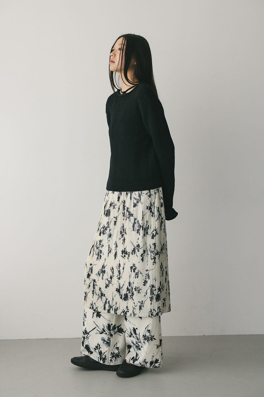 レースアップリブニットトップ BLK FREE