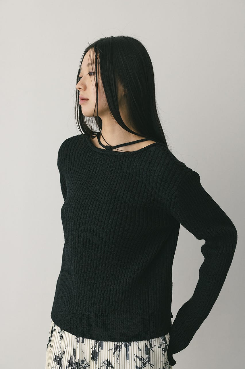 レースアップリブニットトップ BLK FREE
