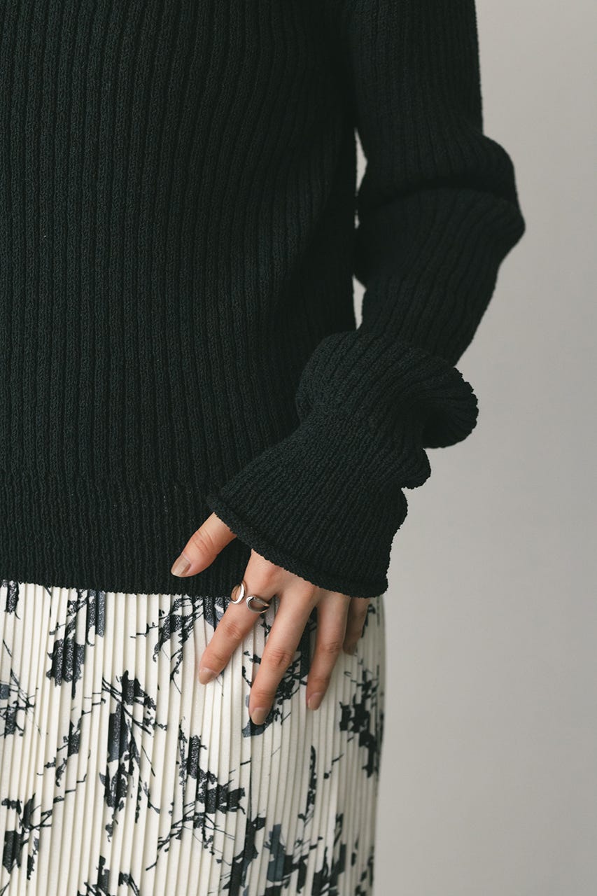 レースアップリブニットトップ BLK FREE