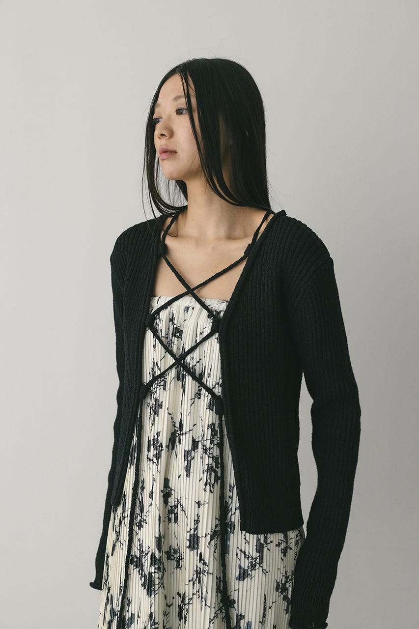 レースアップリブニットトップ BLK FREE