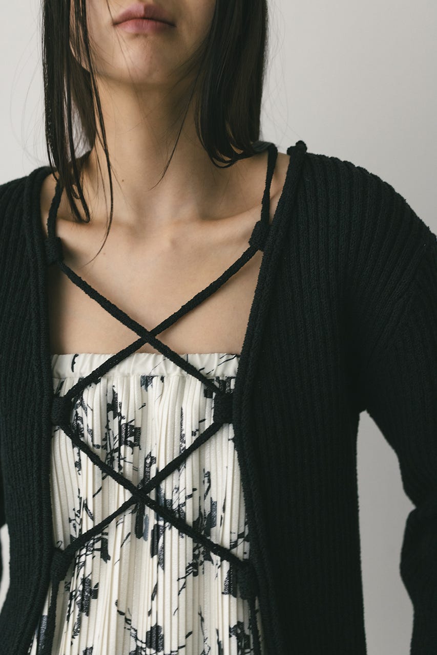 レースアップリブニットトップ BLK FREE